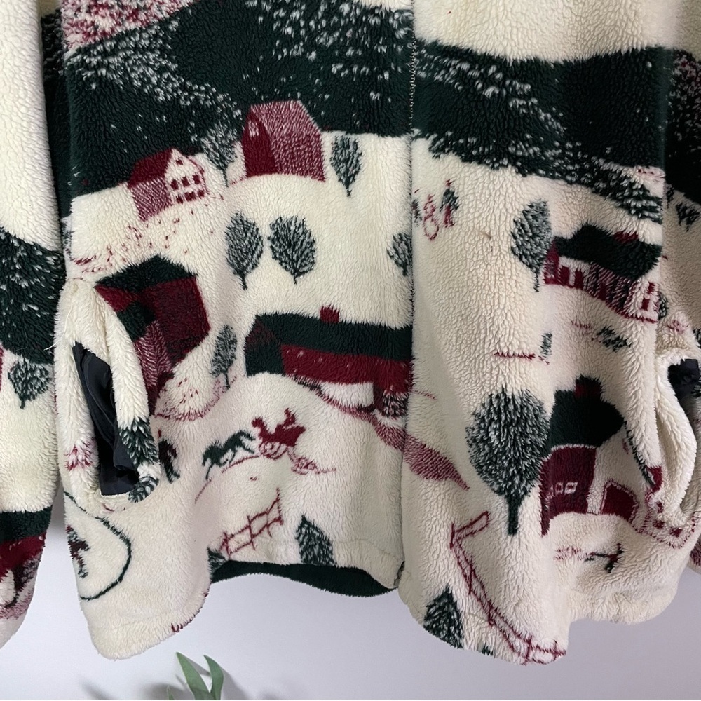 Vintage Oversized Size:Large Sherpa Winter Scene Full Zip Hooded Jacket - Picture 3 of 8